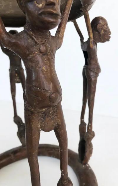 African Cameroon Bronze Figural Occasional Side Table Modern late 20th Century