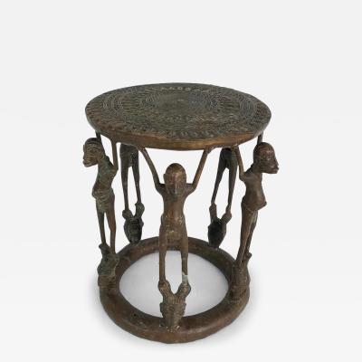 African Cameroon Bronze Figural Occasional Side Table Modern late 20th Century