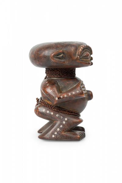 African Cameroon Contemporary Carved Wood Pygmy Squatting Figure