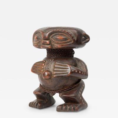 African Cameroon Contemporary Carved Wood Pygmy Squatting Figure