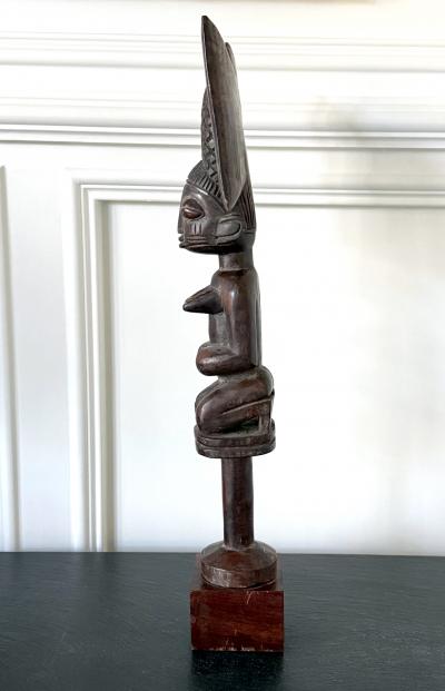 African Carved Female Statue Yoruba Ose Sango Staff