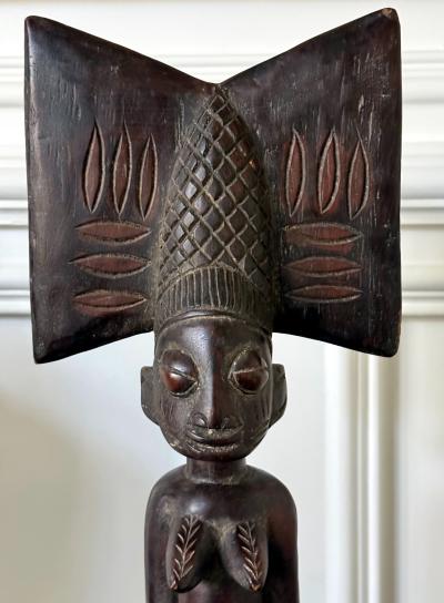 African Carved Female Statue Yoruba Ose Sango Staff