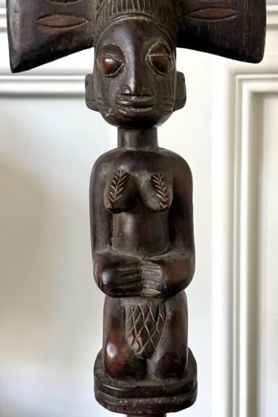 African Carved Female Statue Yoruba Ose Sango Staff