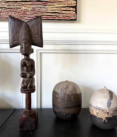 African Carved Female Statue Yoruba Ose Sango Staff