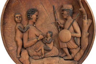 African Carved Wooden Wall Figurative Plaque