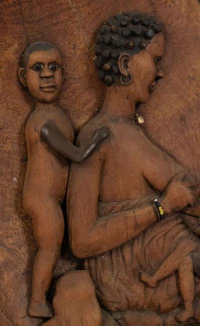 African Carved Wooden Wall Figurative Plaque