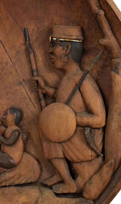 African Carved Wooden Wall Figurative Plaque