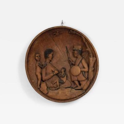 African Carved Wooden Wall Figurative Plaque