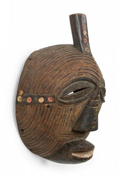 African Congo 20th Century Carved Painted Wood Songye Kfwebe Face Mask