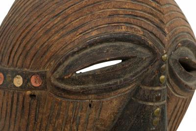 African Congo 20th Century Carved Painted Wood Songye Kfwebe Face Mask