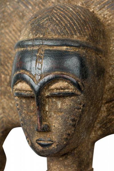 African Cote d Ivoire Carved Wood Baule Large Heddle Pulley Female Figure