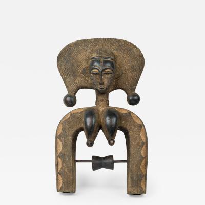 African Cote d Ivoire Carved Wood Baule Large Heddle Pulley Female Figure