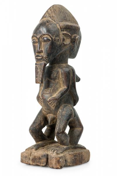 African Cote d Voire 20th Century Carved Wood Baule Conjoined Couple