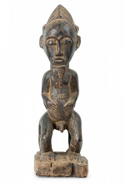 African Cote d Voire 20th Century Carved Wood Baule Conjoined Couple