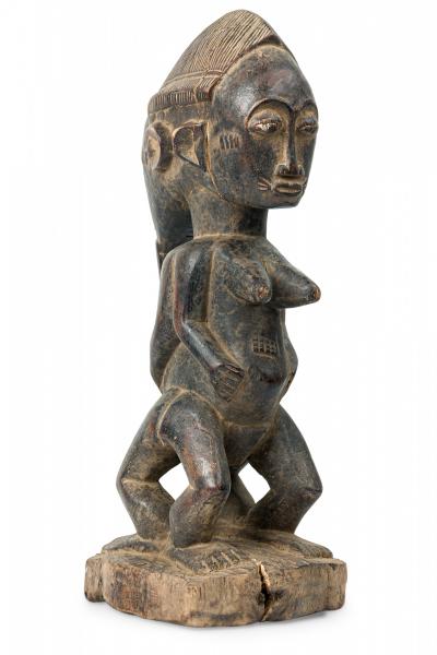African Cote d Voire 20th Century Carved Wood Baule Conjoined Couple