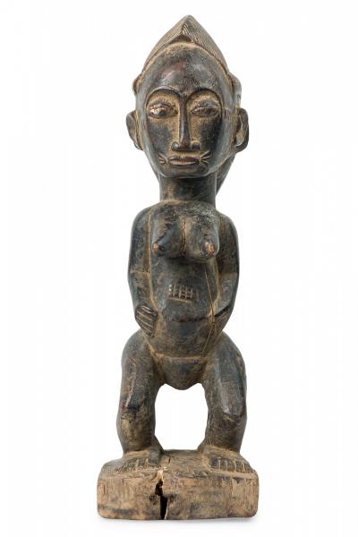 African Cote d Voire 20th Century Carved Wood Baule Conjoined Couple