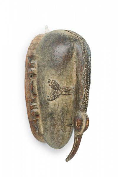 African Cote d Voire 20th Century Carved Wood Brass Do Society Ligbi Hornbill