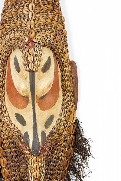 African Cowrie Shell and Root Fiber Beaked Mask