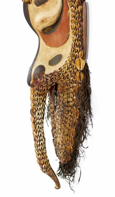 African Cowrie Shell and Root Fiber Beaked Mask