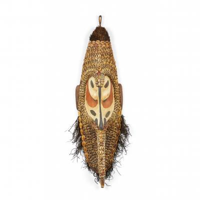 African Cowrie Shell and Root Fiber Beaked Mask