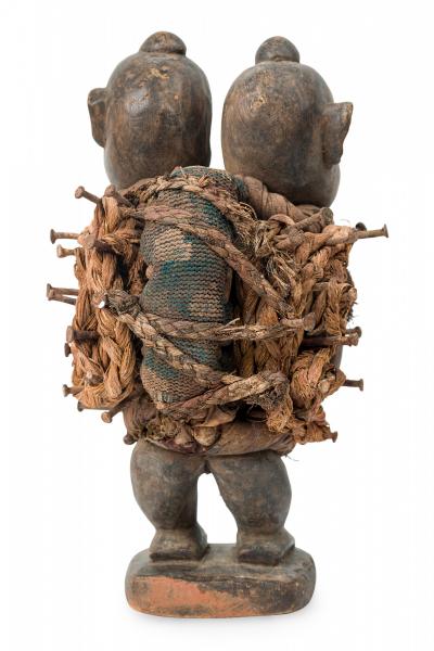 African D R Congo 20th Century Carved Wood Mirror Nkisi Nail Fetish Figure