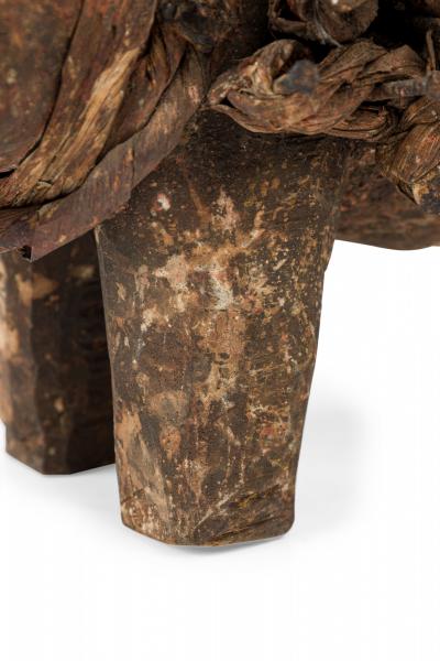 African D R Congo 20th Century Carved Wood Nkisi Koso Dog Nail Fetish Figure
