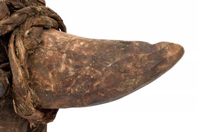 African D R Congo 20th Century Carved Wood Nkisi Koso Dog Nail Fetish Figure