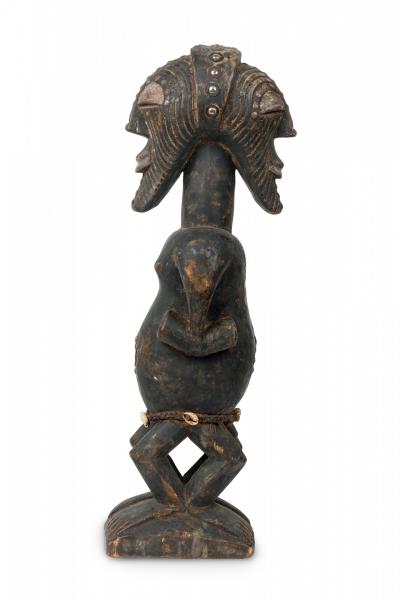 African D R Congo 20th Century Carved Wood Songye 2 Headed Janus Figure