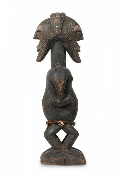 African D R Congo 20th Century Carved Wood Songye 2 Headed Janus Figure