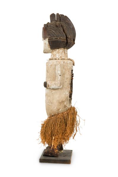 African Gabon 20th Century Hand Carved Reliquary Fetish Figure in Grass Skirt