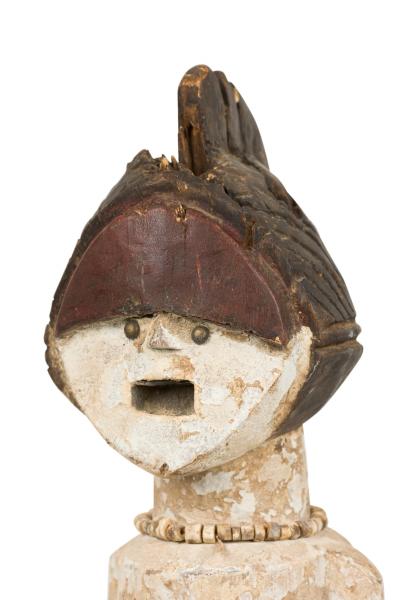 African Gabon 20th Century Hand Carved Reliquary Fetish Figure in Grass Skirt