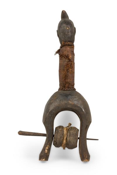 African Gabon 20th Century Hand Carved Tsogo Heddle Pulley with Carved Head
