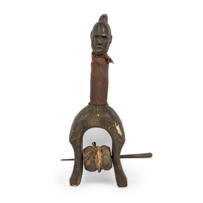 African Gabon 20th Century Hand Carved Tsogo Heddle Pulley with Carved Head