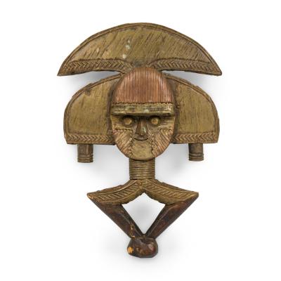 African Gabon Late 20th Century Hand Carved Wood Copper Kota Mahongwe Reliquar