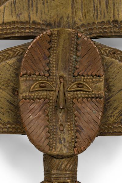 African Gabon Late 20th Century Hand Carved Wood Copper Kota Mahongwe Reliquar