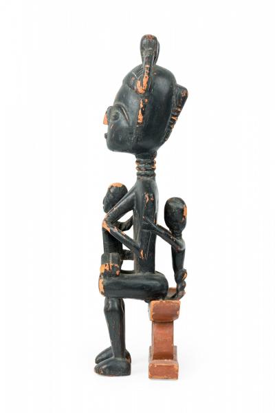 African Ghana 20th Century Carved Wood Akan Seated Mother and Child