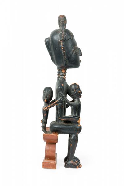 African Ghana 20th Century Carved Wood Akan Seated Mother and Child