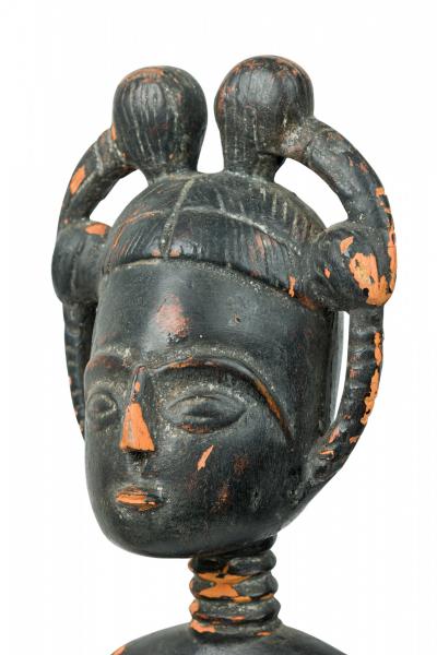 African Ghana 20th Century Carved Wood Akan Seated Mother and Child