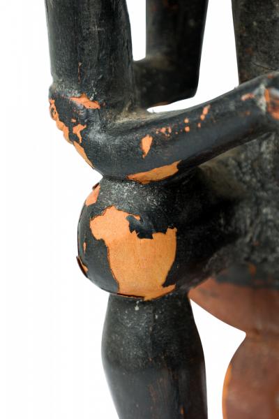 African Ghana 20th Century Carved Wood Akan Seated Mother and Child