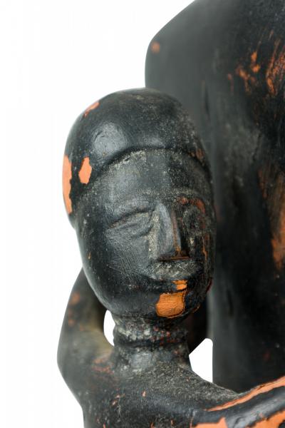 African Ghana 20th Century Carved Wood Akan Seated Mother and Child