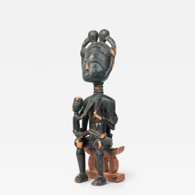 African Ghana 20th Century Carved Wood Akan Seated Mother and Child
