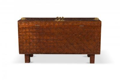 African Hinged Top Carved Wood and Brass Figural Chest