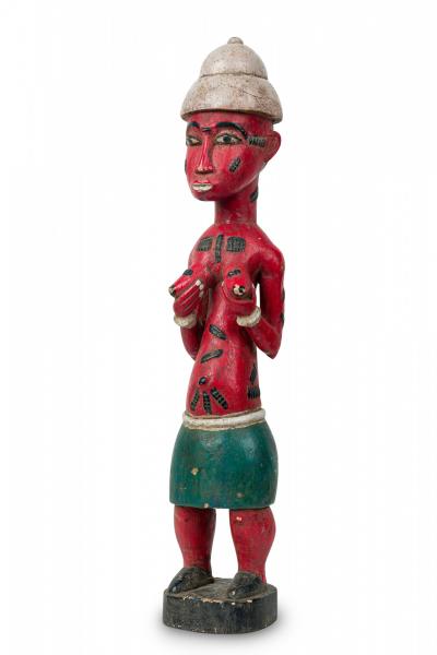 African Ivory Coast 20th Century Carved Painted Wood Baule Female Colonial Fig