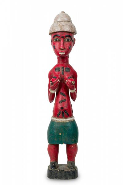African Ivory Coast 20th Century Carved Painted Wood Baule Female Colonial Fig