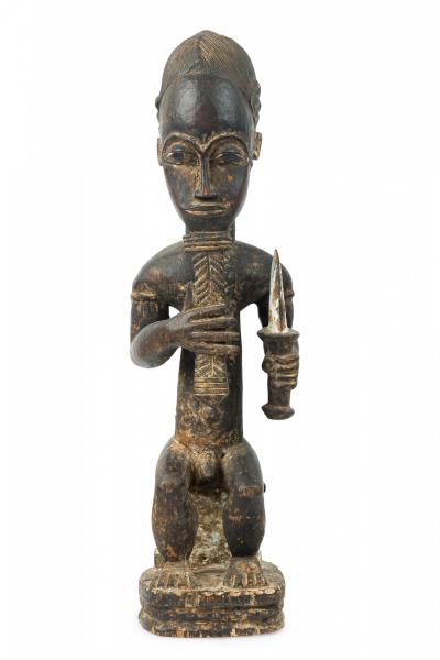 African Ivory Coast 20th Century Carved Wood Baule Diviner Seated Figure