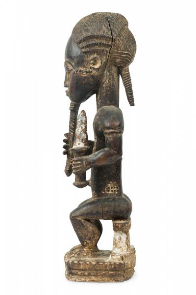 African Ivory Coast 20th Century Carved Wood Baule Diviner Seated Figure
