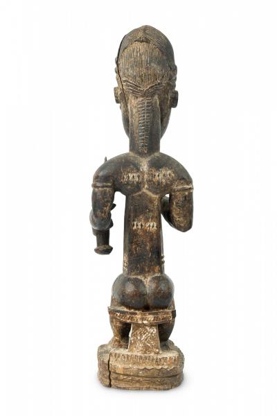 African Ivory Coast 20th Century Carved Wood Baule Diviner Seated Figure
