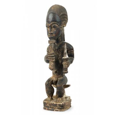 African Ivory Coast 20th Century Carved Wood Baule Diviner Seated Figure