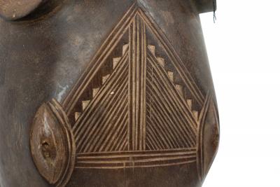 African Ivory Coast 20th Century Carved Wood Baule Goli Elephant Face Mask with