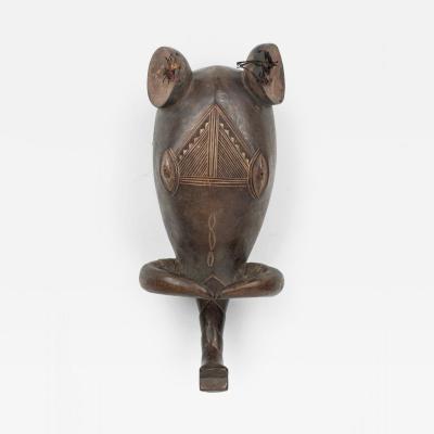 African Ivory Coast 20th Century Carved Wood Baule Goli Elephant Face Mask with